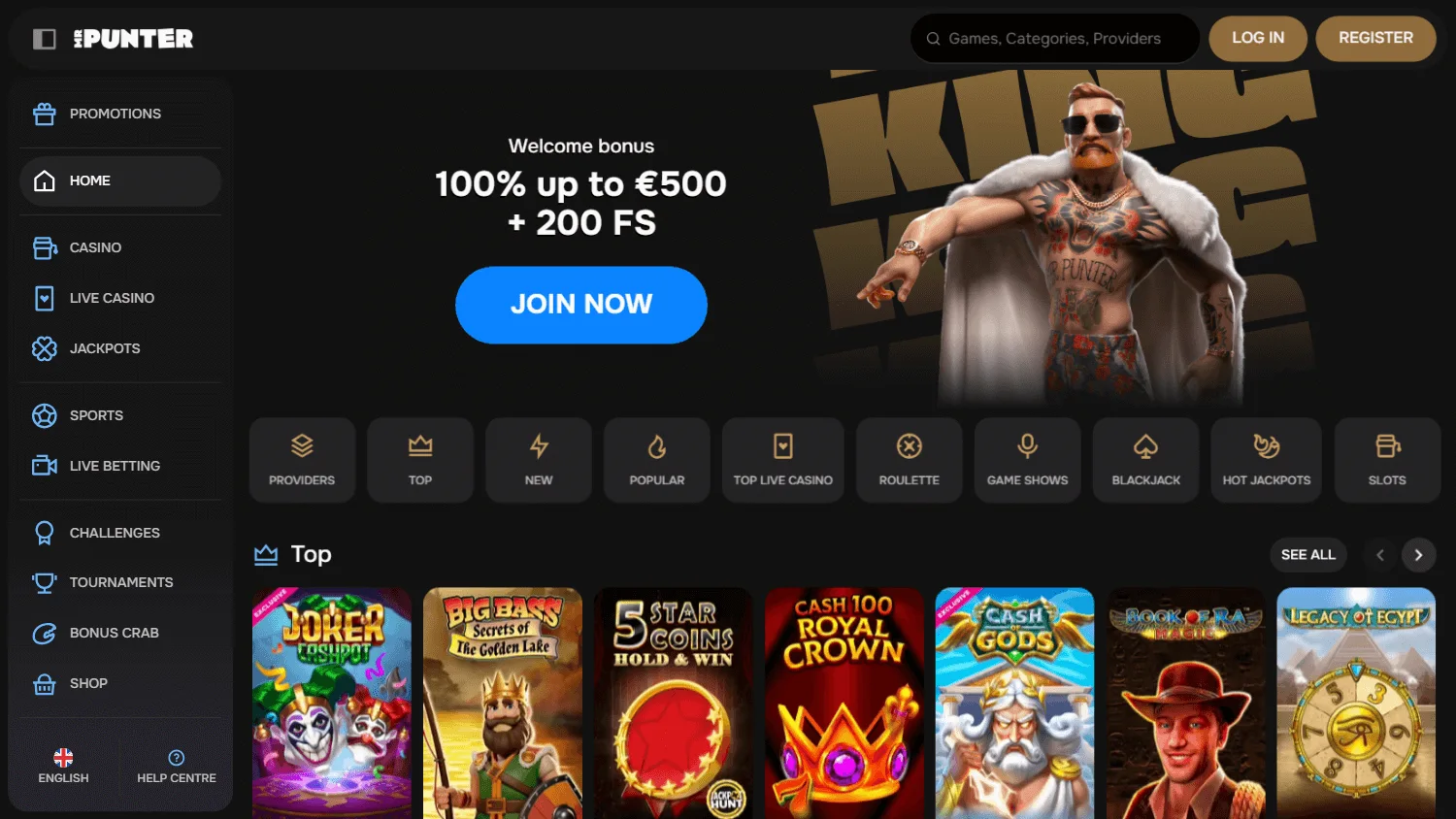 Mrpunter Casino desktop home with casino, sportsbook and payment options