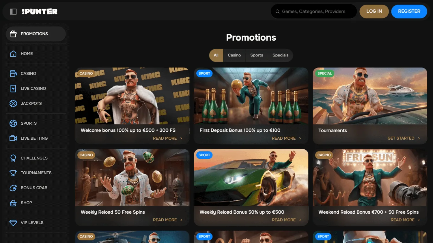 Mrpunter Casino desktop promotions area with welcome offer and other promotions